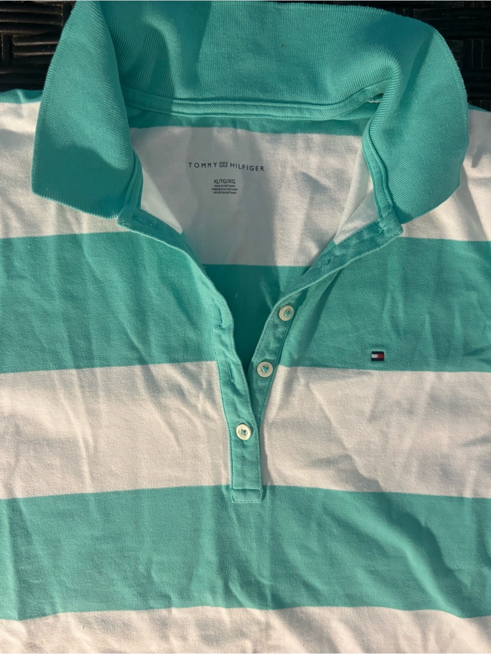 Women’s Tommy Hilfiger Seafoam and White Striped Polo Shirt